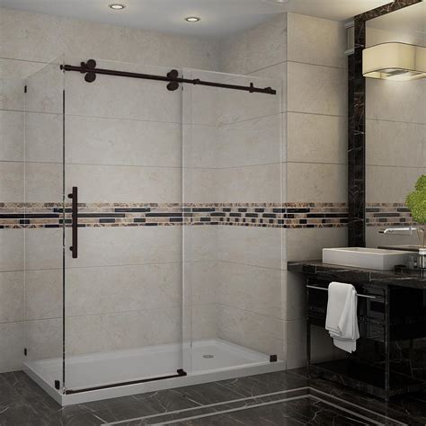 aston langham 60 in x 77 5 in x 35 in frameless corner sliding shower door in bronze right