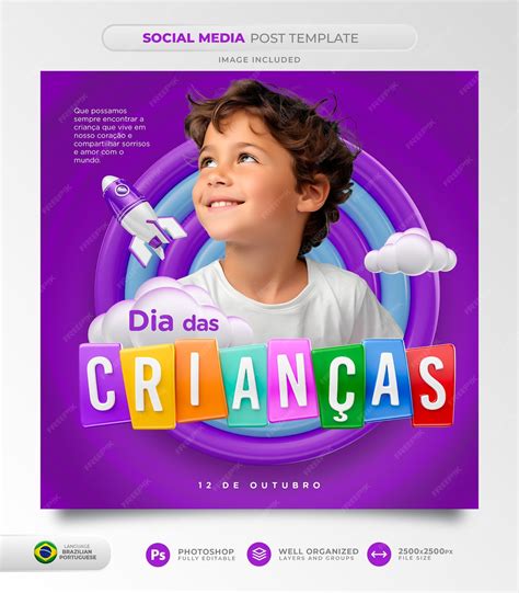 Postagem De Feliz Dia Das Crianças Nas Redes Sociais Em Português Do