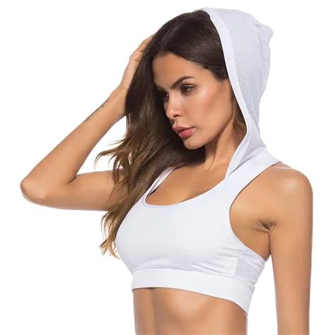 2018 sexy women yoga crop top sports fitness gym workout exercise solid hooded tank crop top