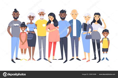 Set Different Couples Families Cartoon Style People Different Races