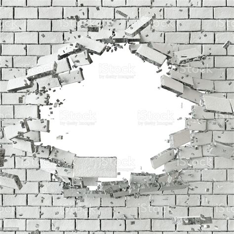 3d Render 3d Illustration Explosion Cracked Brick Wall Bullet Hole