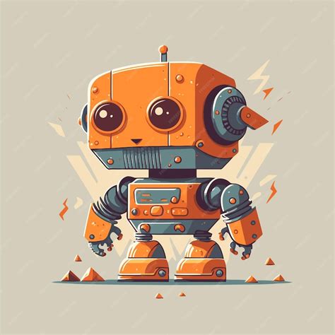 Premium Vector Little Funny Robot Machine Character Logo Mascot Flat
