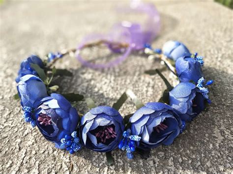 Navy Blue Flower Crown Wedding Flower Crown Bridal Flower Etsy