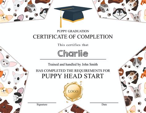 Puppy Graduation Certificate Template Editable Certificate Of Etsy