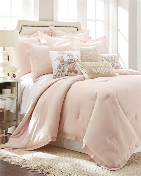 Soft Linen Blend Light Pink Blush Contemporary Comforter Set Bedding