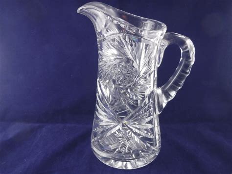 Vintage American Brilliant Cut Glass Pinwheel Pitcher 9 Inches Etsy