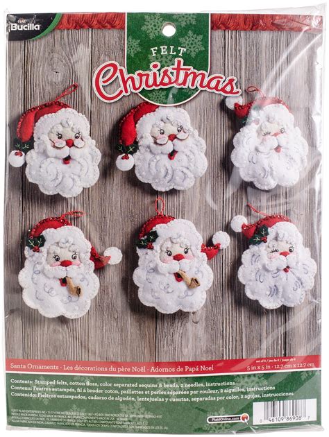 Bucilla Felt Ornaments Applique Kit Set Of 6 Santa Michaels