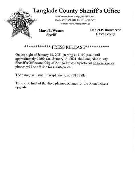 Press Release From The Langlade County Sheriffs Office Antigo Times