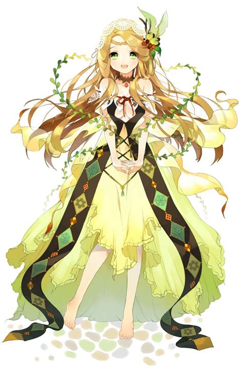 Anime Girl With Blonde Hair Green Eyes Yellow Dress
