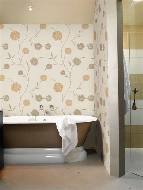 Free Download Rustic Refined Bathroom With Beige Floral Wallpaper Hgtv