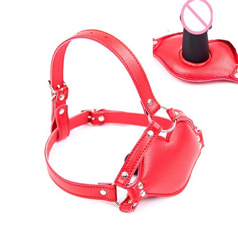 New Fetish Head Harnesses Mouth Plug Dildo Leather Bondage Mouth Gag Silicone Penis Oral Sex Toy
