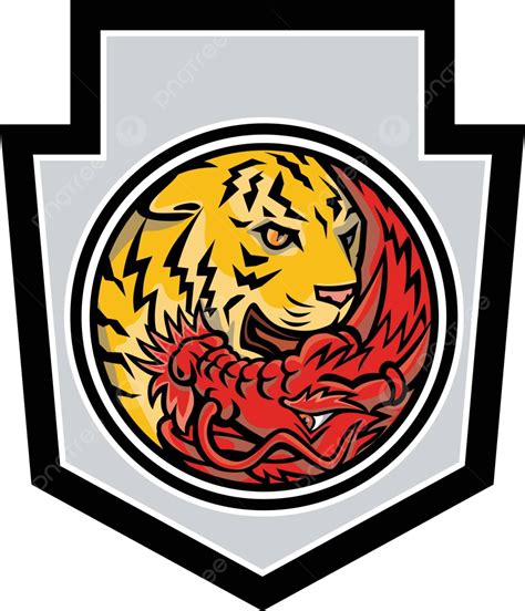 Mascot Crest Featuring Dragon And Tiger In Yin Yang Symbol Vector Yang