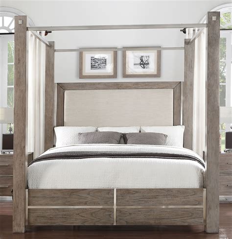 Contemporary Gray 7 Piece Queen Canopy Bedroom Set Buena Vista Rc