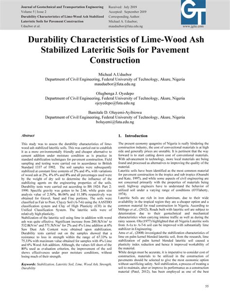 Pdf Durability Characteristics Of Lime Wood Ash Stabilized Lateritic