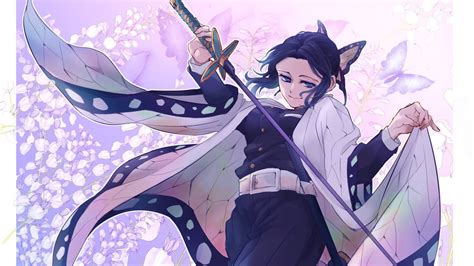 Demon Slayer Shinobu Kochou Having Sword With Background Of Purple