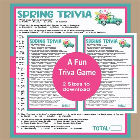 Spring Trivia Game Printable Spring Game Fun Spring Games Etsy