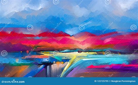 Abstract Colorful Oil Painting On Canvas Semi Abstract Image Of