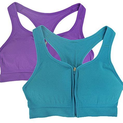 Bollyqueena Racerback Front Zipper Sports Bra Womens Padded Seamless