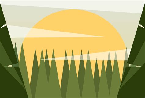 Clean And Simple Modern Abstract Geometric Forest Landscape In The