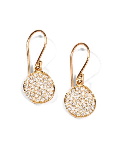 Ippolita 18K Gold Stardust Hammered Disc Drop Earrings With Diamonds