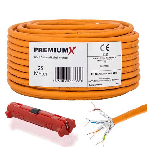 Premiumx 25m Cat 7 Netzwerkkabel Simplex Lan Ethernet Kabel Abisolierer