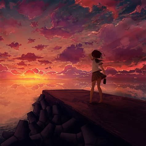 2048x2048 Anime Girl Looking At Sky Ipad Air Wallpaper Hd