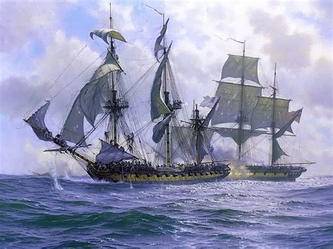 Wallpaper Painting Sailing Ship Sea Vehicle Battleship Cannons Warship Ocean Battle