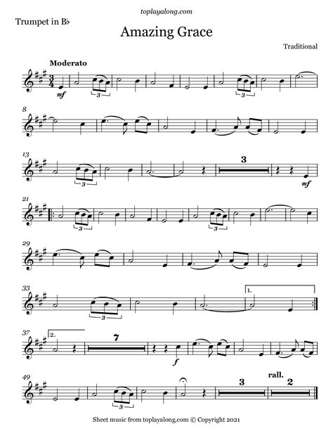 Amazing Grace Sheet Music Traditional Trumpet Solo