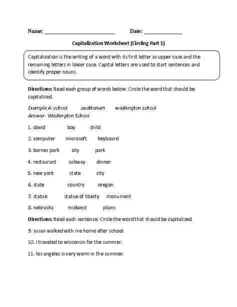 Worksheets For Capitalization