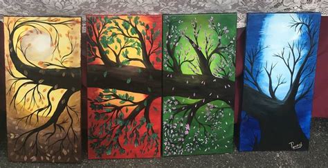 Acrylic Tree Paintings Seasons