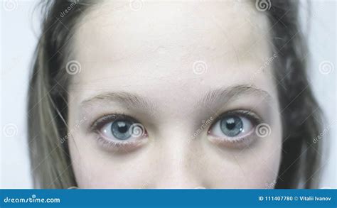 Close Up Portrait Of The Beautiful Girl In Slowmo A Teen Girl With Big