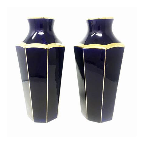 Vintage Pair Of Original French Art Deco Vases In Ceramic Of Moulin