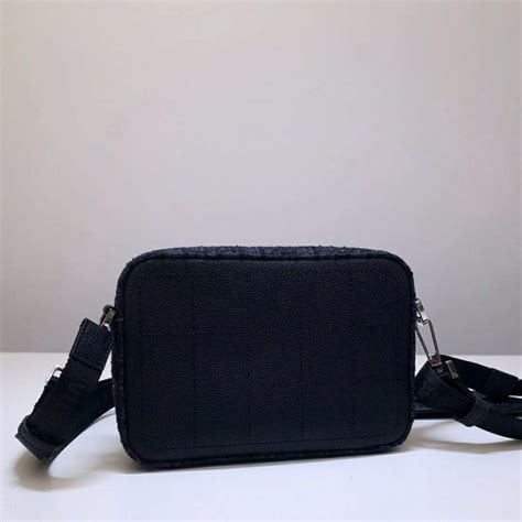 Dior Unisex Safari Messenger Bag Black Dior Oblique Jacquard Grained Calfskin Lulux