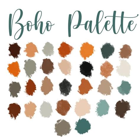 The Color Scheme For Boho Palette Is Shown In Shades Of Brown Blue And Green