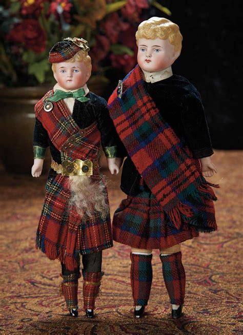 Lot Two German Bisque Dolls In Original Scottish Costumes By Alt Beck