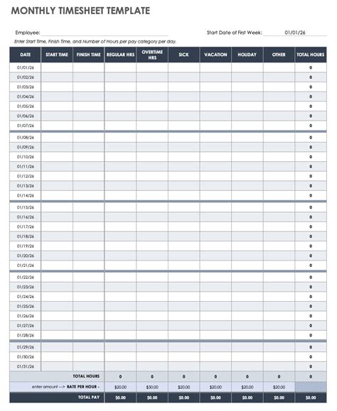 Excel Timesheet Template Monthly