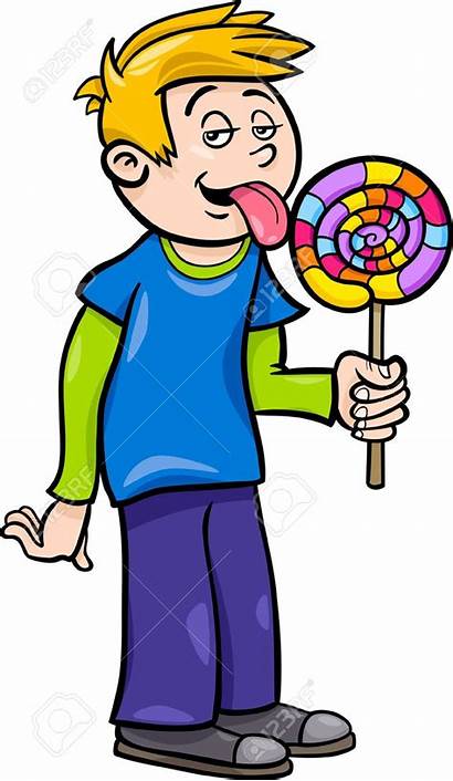 Lick Lollipop Cartoon Clipart Boy Illustration Clip