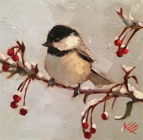 Daily Paintworks Sweet Snow Bird Original Fine Art For Sale