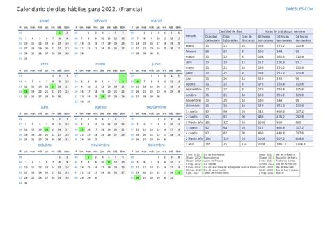 Calendario De Días Laborales Para Abril De 2022 Con Festivos En Francia