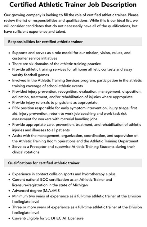 Certified Athletic Trainer Job Description Velvet Jobs