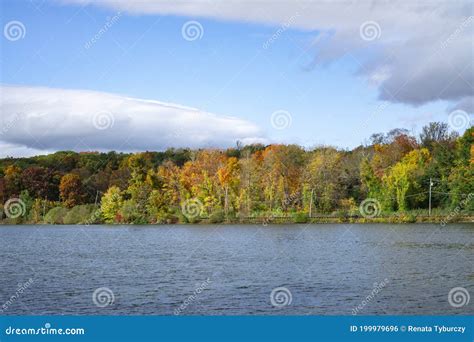 Hudson River In Upstate New York In Autumn Colors Vibrant Colorful