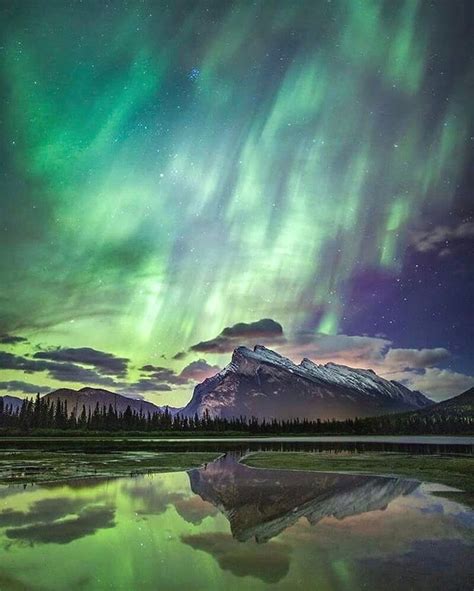 Aurora Borealis Over Mount Rundle Vermilion Lakes Banff National Park