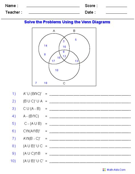 The diagrams are used to teach elementary set theory, and to illustrate simple set relationships in probability, logic, statistics, linguistics and computer science. Venn Diagram Worksheets | Venn diagram worksheet ...