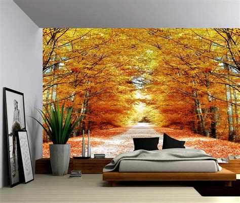 Landscape Autumn Golden Forest Path Self Adhesive Vinyl