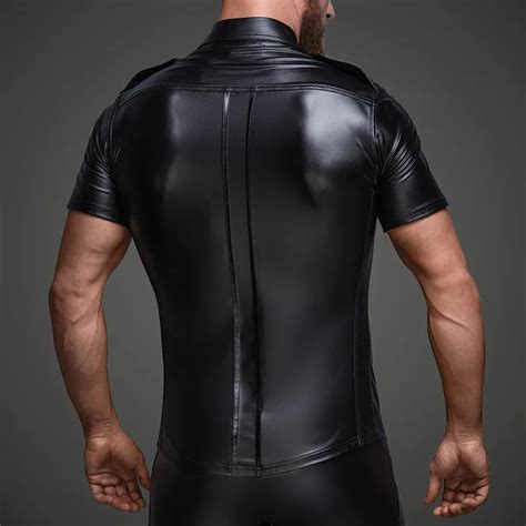 Hot New Pu Leather Men Sexy Bodysuit Faux Latex Male Erotic Jumpsuit