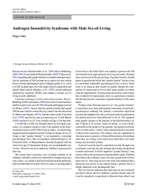 Pdf Androgen Insensitivity Syndrome With Male Sex Of Living Peggy Cadet