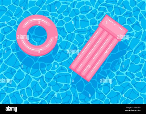 Swimming Pool With Floating Inflatable Pink Circle And Air Mattress