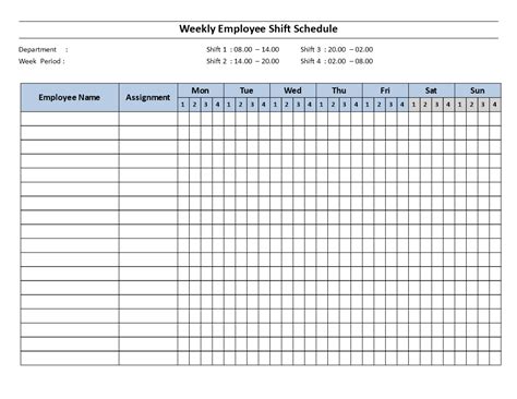 Weekly Employee Shift Schedulemon To Sun 4 Shifts Download This Free
