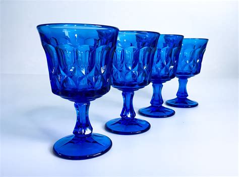 Vintage Set Of 4 Blue Noritake Perspective Glass Wine Glasses Noritake Cobalt Cerulean