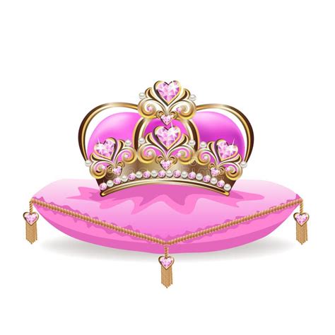 Beautiful Golden Princess Crown With Pearls And Pink Jewels Stock